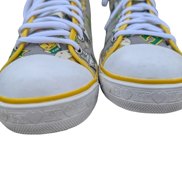 Harajuku Lovers High Top Canvas Sneakers Yellow Gray Kawaii Print Size 10 - Picture 7 of 12